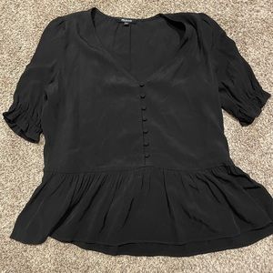 Madewell black short sleeve peplum button front v neck shirt womens xs
